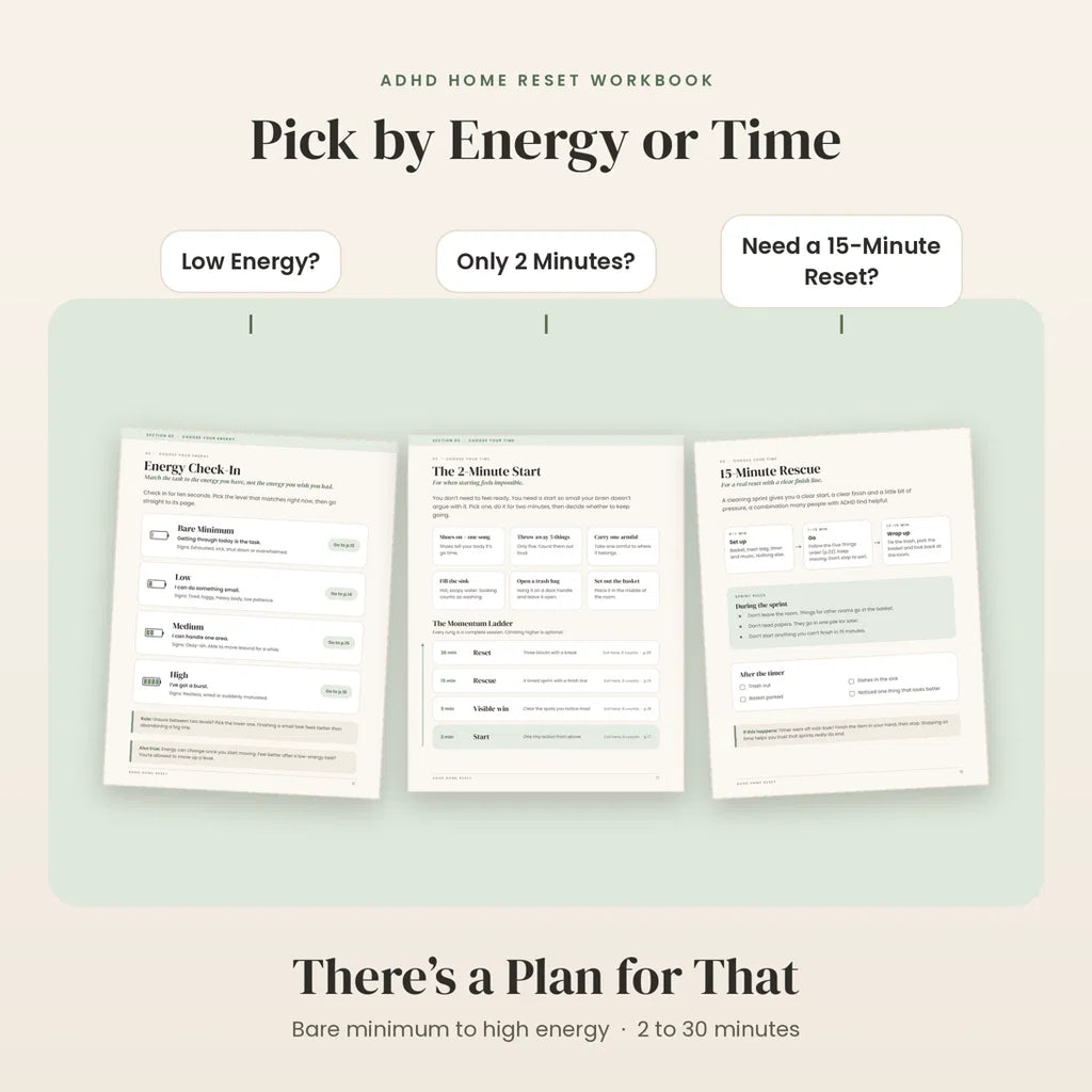 ADHD Cleaning Planner Printable | Home Reset Workbook, Cleaning Paralysis Rescue Kit & ADHD Cleaning Checklist PDF