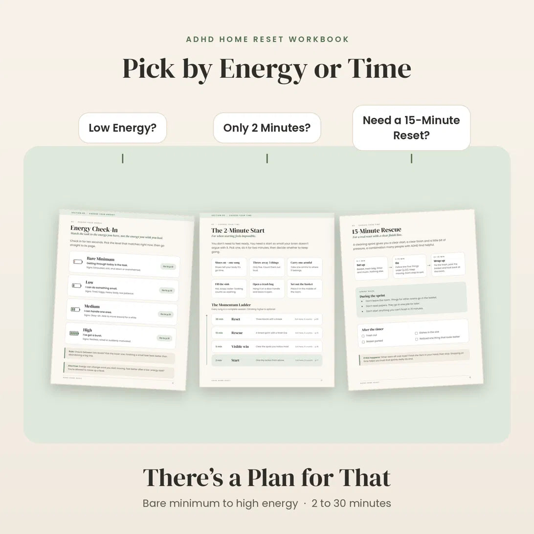 ADHD Cleaning Planner Printable | Home Reset Workbook, Cleaning Paralysis Rescue Kit & ADHD Cleaning Checklist PDF